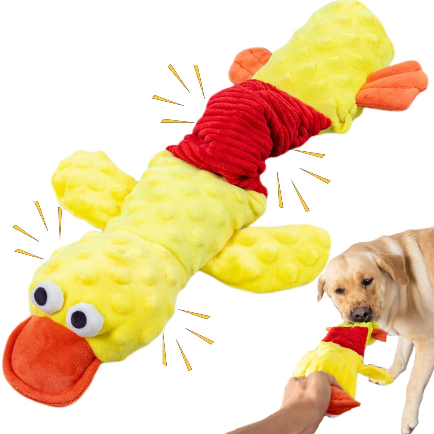 Interactive Large Dog Toys, Squeaky Tug of War Dog Toy with Crinkle, Tough Dog Chew Toys to Keep Them Busy, Plush Dog Teething Toys for Small Medium Large Breed (Duck)