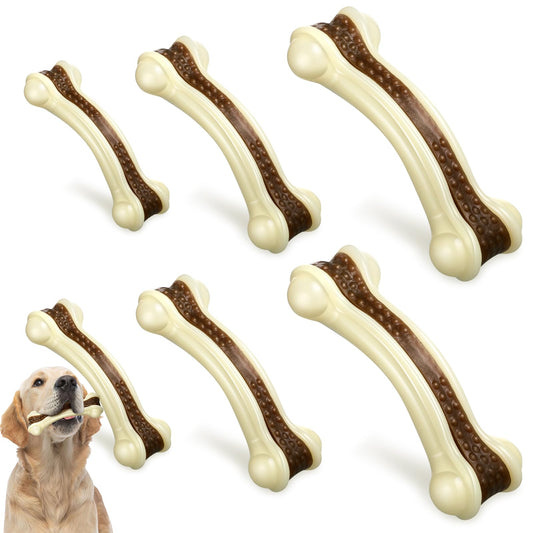 Sosation 6 Pcs Dog Meal Toys for Aggressive Chewers Nylon Beef Flavor Bones Tough Puppy Teething Toys Puppy Chew Bones for Large Medium Small Breed Dogs Puppies Pets Chew Toys(Small Medium Large)