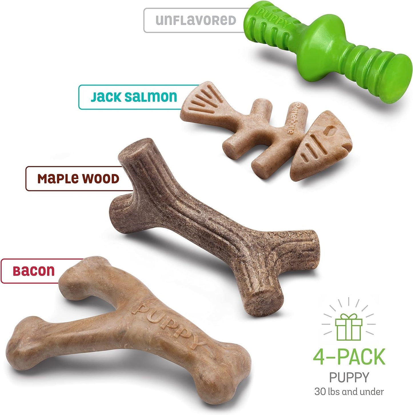 Benebone Medium 4-Pack Dog Chew Toys for Aggressive Chewers, Made in USA, 60lbs and Under