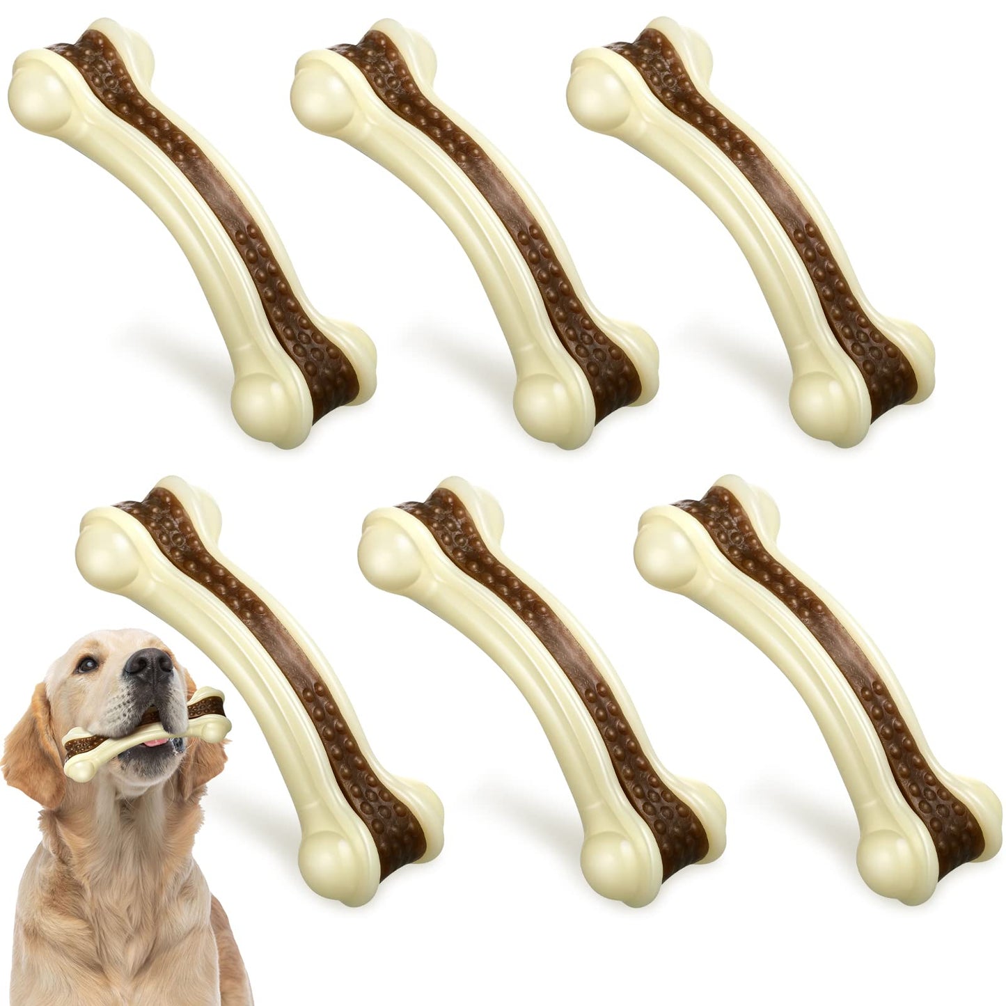 Sosation 6 Pcs Dog Meal Toys for Aggressive Chewers Nylon Beef Flavor Bones Tough Puppy Teething Toys Puppy Chew Bones for Large Medium Small Breed Dogs Puppies Pets Chew Toys(Small Medium Large)