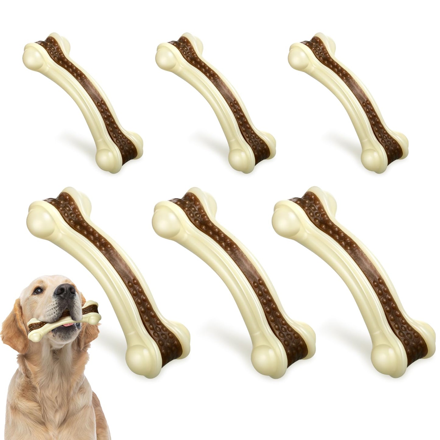 Sosation 6 Pcs Dog Meal Toys for Aggressive Chewers Nylon Beef Flavor Bones Tough Puppy Teething Toys Puppy Chew Bones for Large Medium Small Breed Dogs Puppies Pets Chew Toys(Small Medium Large)