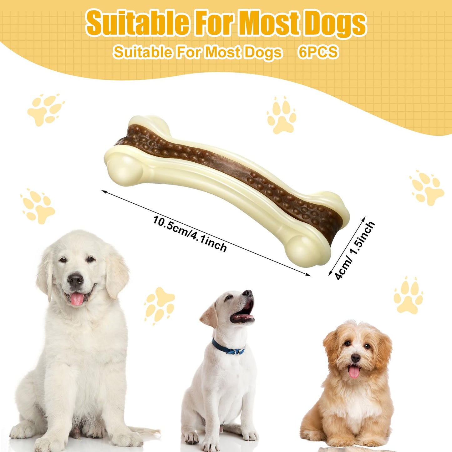 Sosation 6 Pcs Dog Meal Toys for Aggressive Chewers Nylon Beef Flavor Bones Tough Puppy Teething Toys Puppy Chew Bones for Large Medium Small Breed Dogs Puppies Pets Chew Toys(Small Medium Large)