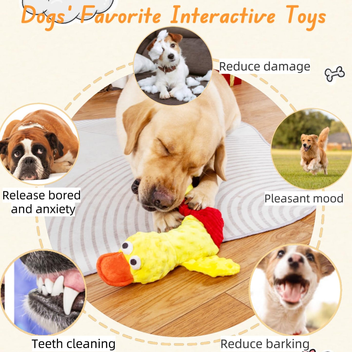 Interactive Large Dog Toys, Squeaky Tug of War Dog Toy with Crinkle, Tough Dog Chew Toys to Keep Them Busy, Plush Dog Teething Toys for Small Medium Large Breed (Duck)