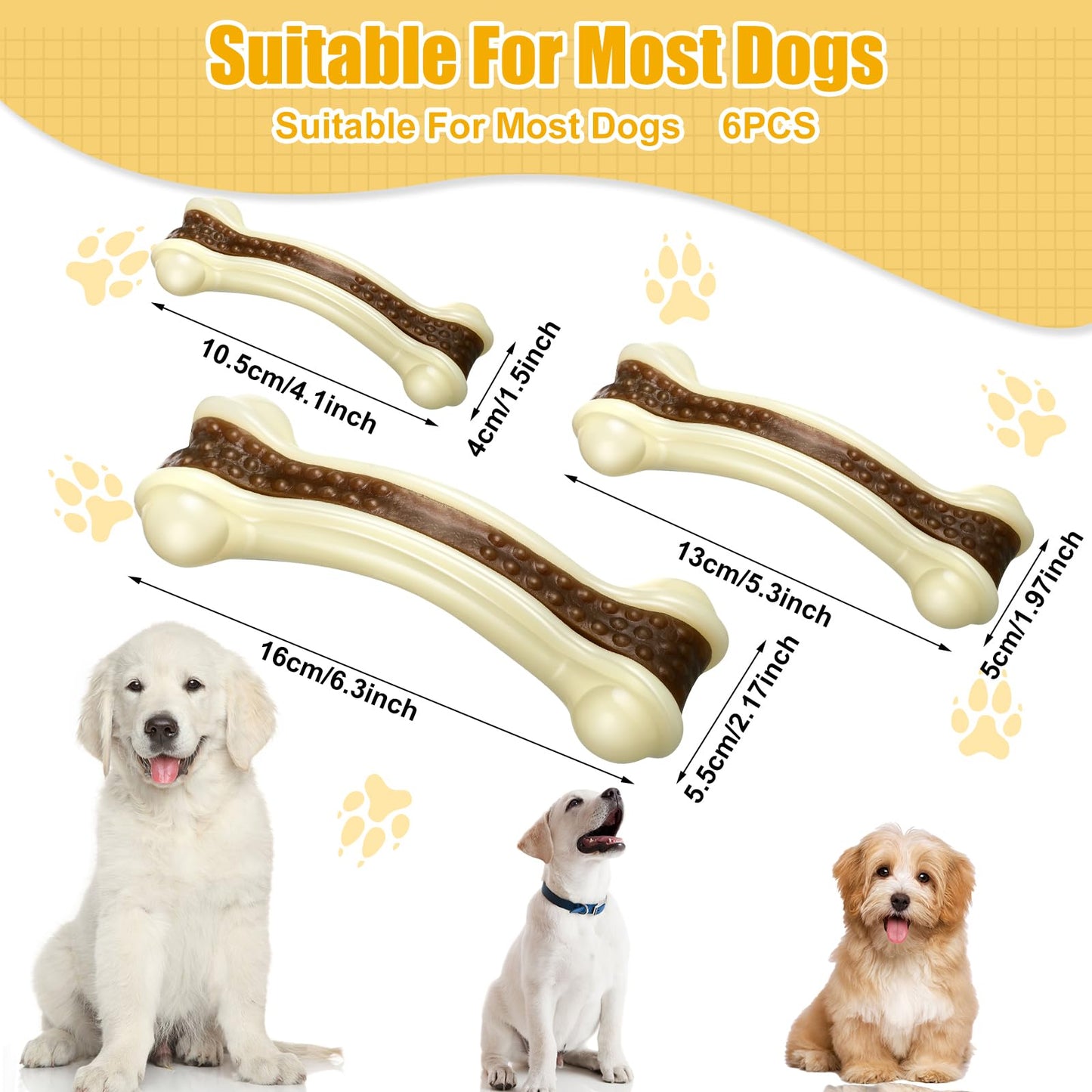 Sosation 6 Pcs Dog Meal Toys for Aggressive Chewers Nylon Beef Flavor Bones Tough Puppy Teething Toys Puppy Chew Bones for Large Medium Small Breed Dogs Puppies Pets Chew Toys(Small Medium Large)