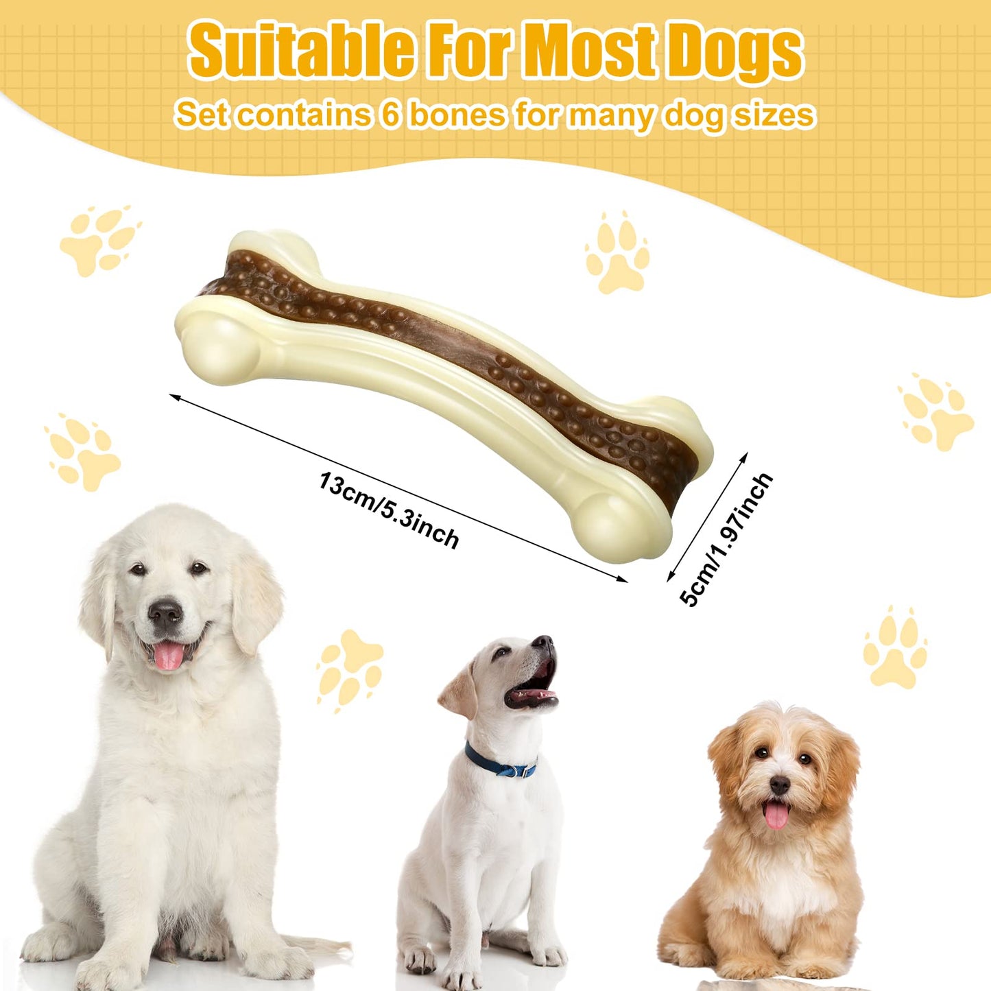 Sosation 6 Pcs Dog Meal Toys for Aggressive Chewers Nylon Beef Flavor Bones Tough Puppy Teething Toys Puppy Chew Bones for Large Medium Small Breed Dogs Puppies Pets Chew Toys(Small Medium Large)