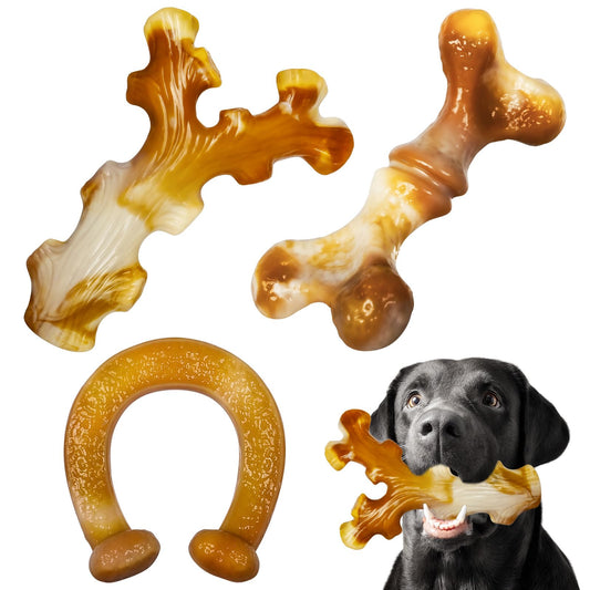 Apasiri Dog Toys for Aggressive Chewers: 3-Pack Indestructible Dog Toys for Large Dogs, Real Bacon Flavored, Tough Dog Chew Bones for Medium/Large Breed Dogs, Durable Dog Chew Toys to Keep Them Busy