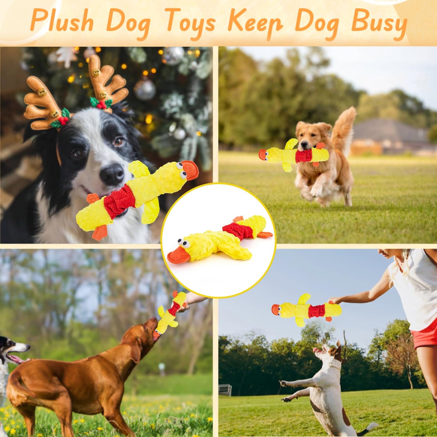 Interactive Large Dog Toys, Squeaky Tug of War Dog Toy with Crinkle, Tough Dog Chew Toys to Keep Them Busy, Plush Dog Teething Toys for Small Medium Large Breed (Duck)