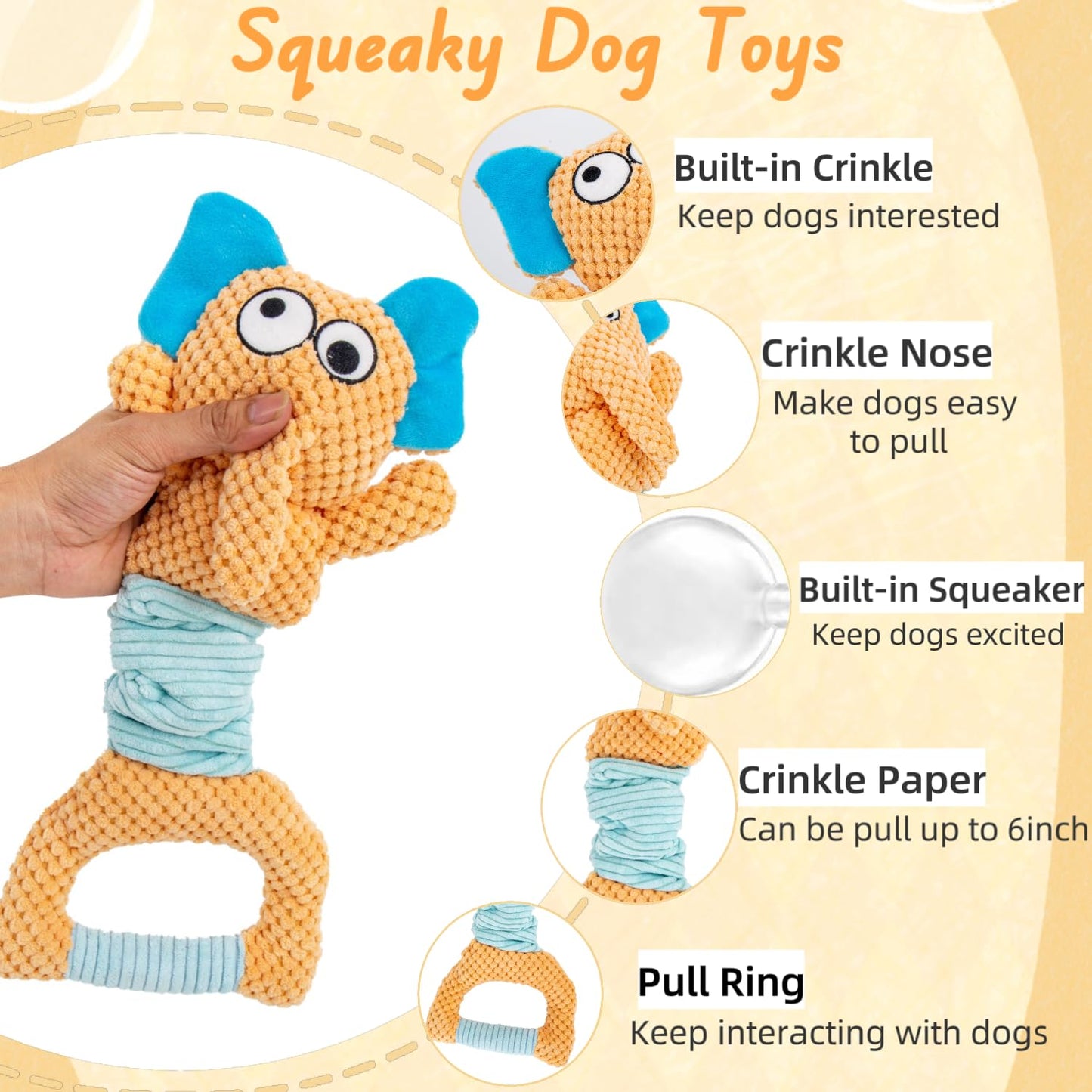 Interactive Large Dog Toys, Squeaky Tug of War Dog Toy with Crinkle, Tough Dog Chew Toys to Keep Them Busy, Plush Dog Teething Toys for Small Medium Large Breed (Duck)