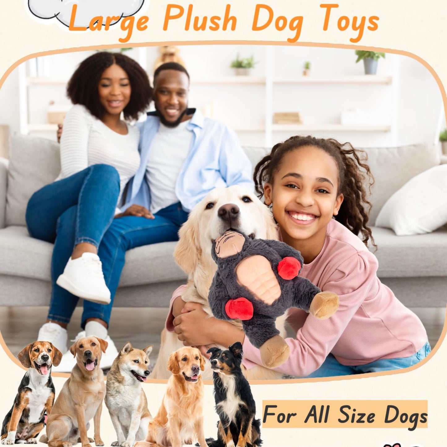 Interactive Large Dog Toys, Squeaky Tug of War Dog Toy with Crinkle, Tough Dog Chew Toys to Keep Them Busy, Plush Dog Teething Toys for Small Medium Large Breed (Duck)