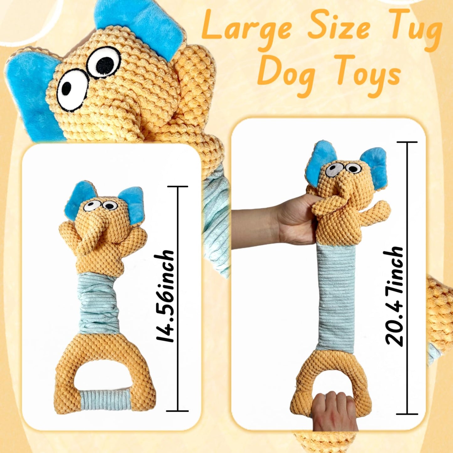 Interactive Large Dog Toys, Squeaky Tug of War Dog Toy with Crinkle, Tough Dog Chew Toys to Keep Them Busy, Plush Dog Teething Toys for Small Medium Large Breed (Duck)