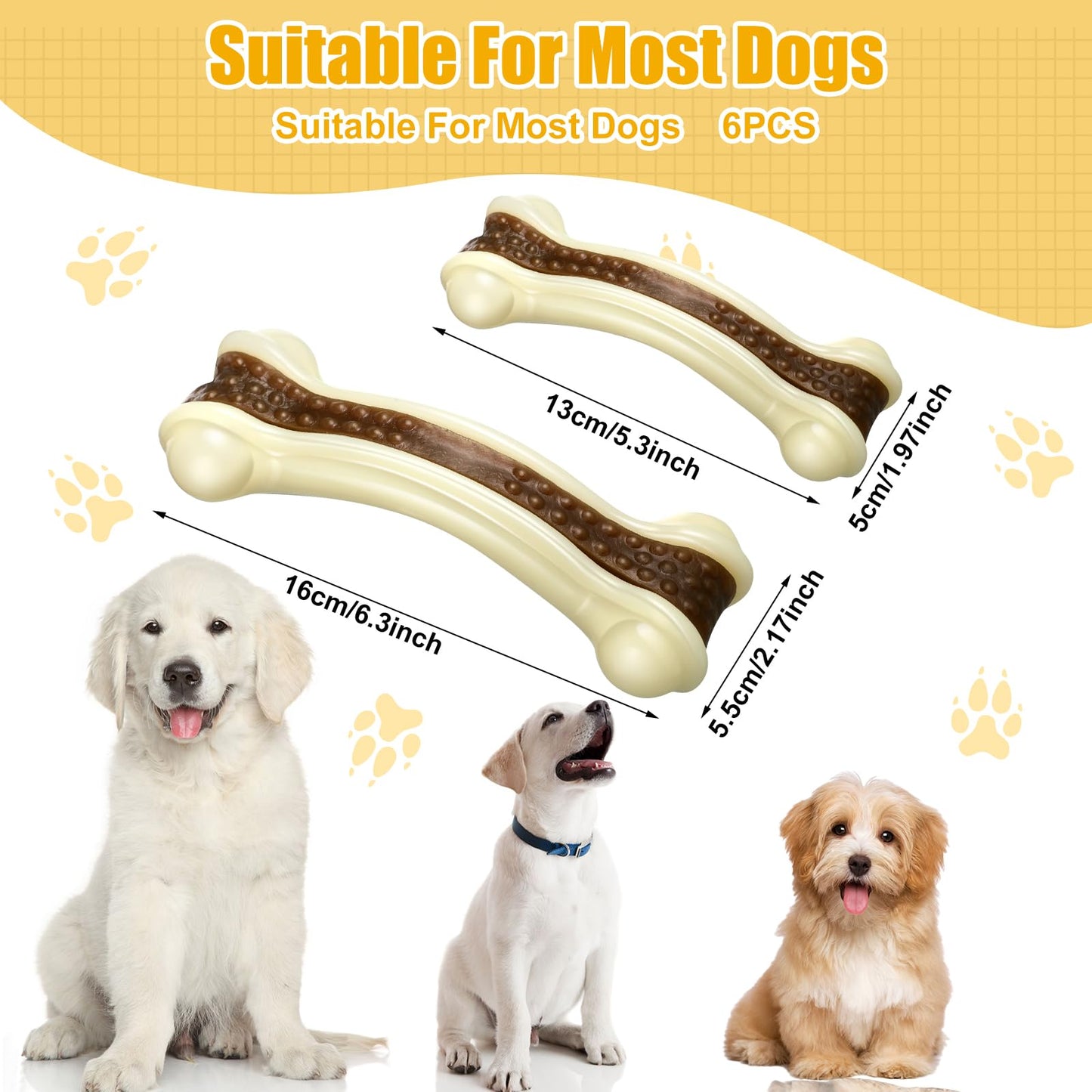 Sosation 6 Pcs Dog Meal Toys for Aggressive Chewers Nylon Beef Flavor Bones Tough Puppy Teething Toys Puppy Chew Bones for Large Medium Small Breed Dogs Puppies Pets Chew Toys(Small Medium Large)