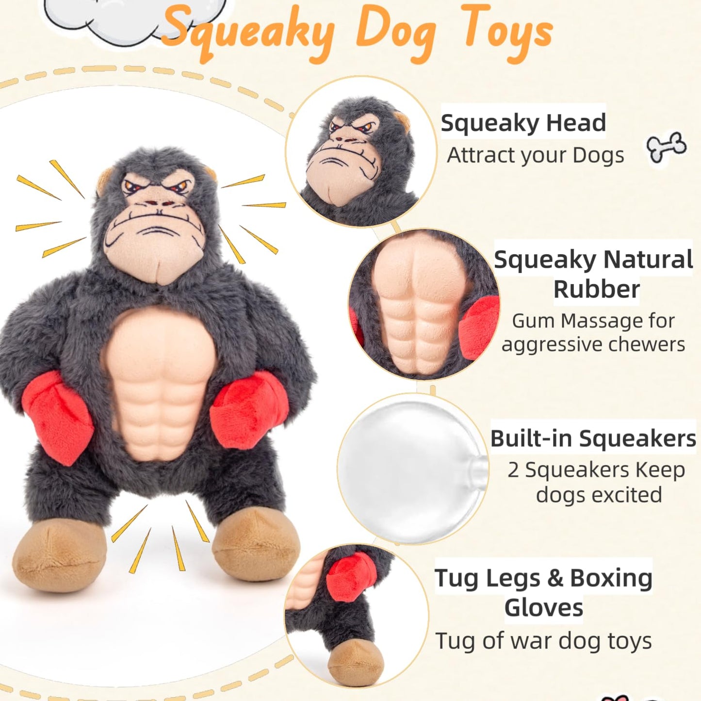 Interactive Large Dog Toys, Squeaky Tug of War Dog Toy with Crinkle, Tough Dog Chew Toys to Keep Them Busy, Plush Dog Teething Toys for Small Medium Large Breed (Duck)