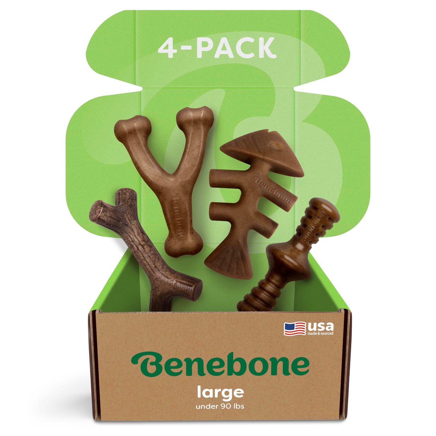 Benebone Medium 4-Pack Dog Chew Toys for Aggressive Chewers, Made in USA, 60lbs and Under